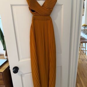 ALC Mustard Pleated Midi Dress